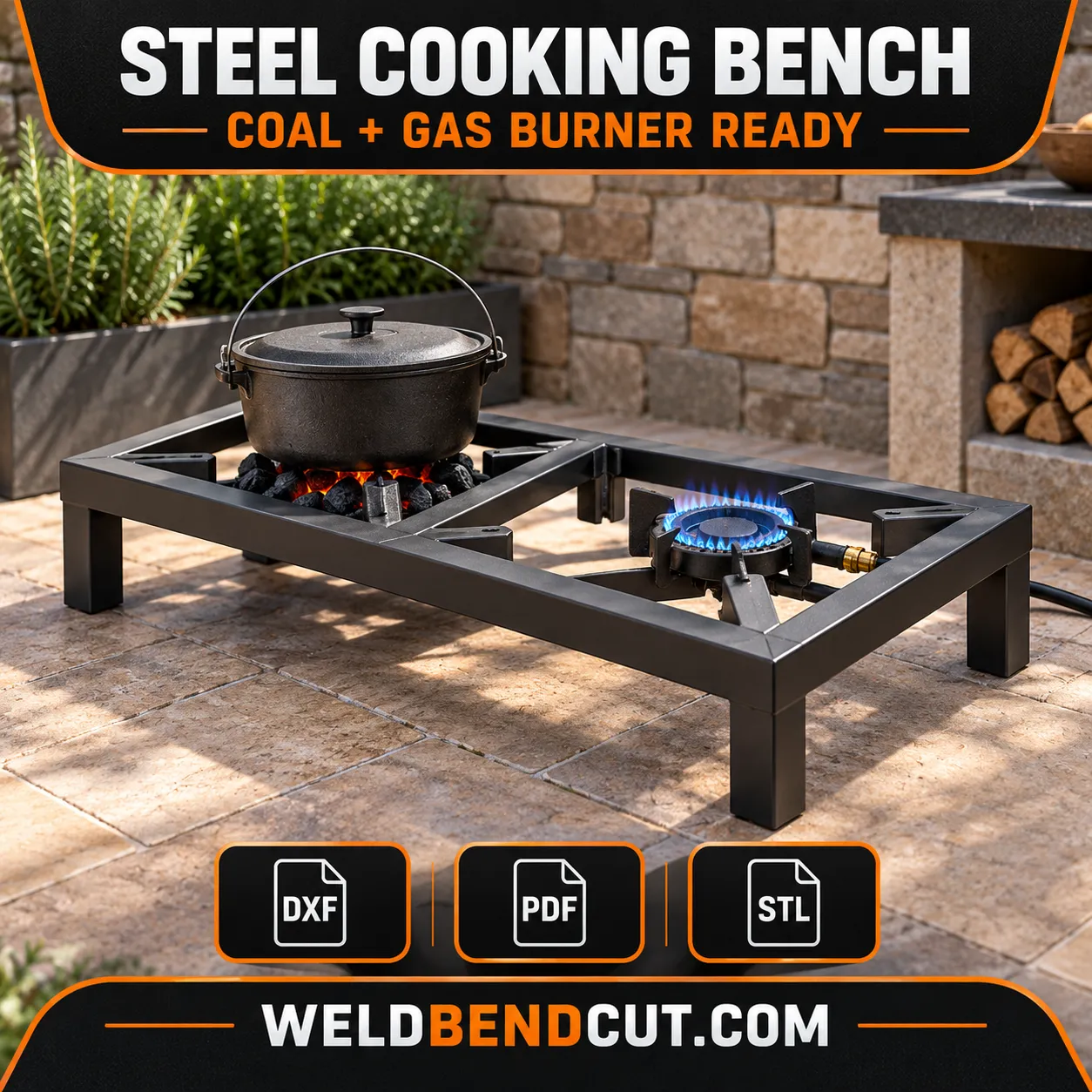 Steel Cooking Bench for Coal & Gas Burners