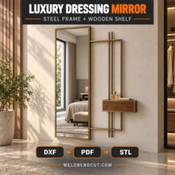 Luxury Steel Dressing Mirror with Wooden Shelf