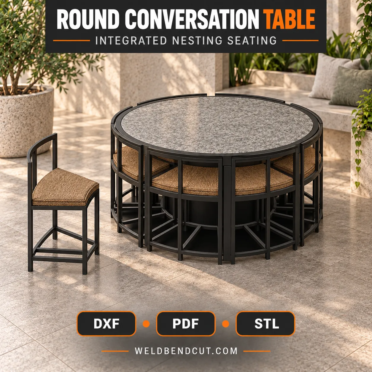 Luxury Round Glass-Top Conversation Table with Integrated Seating