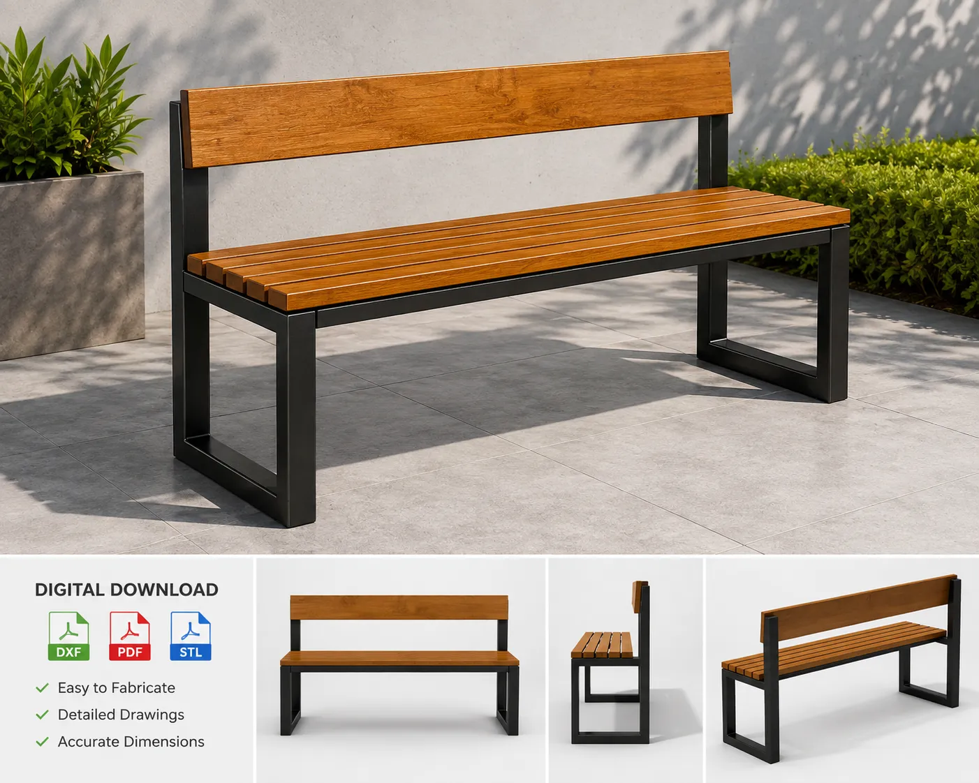 Outdoor Metal Bench – Digital Fabrication Files DXF|PDF|STL