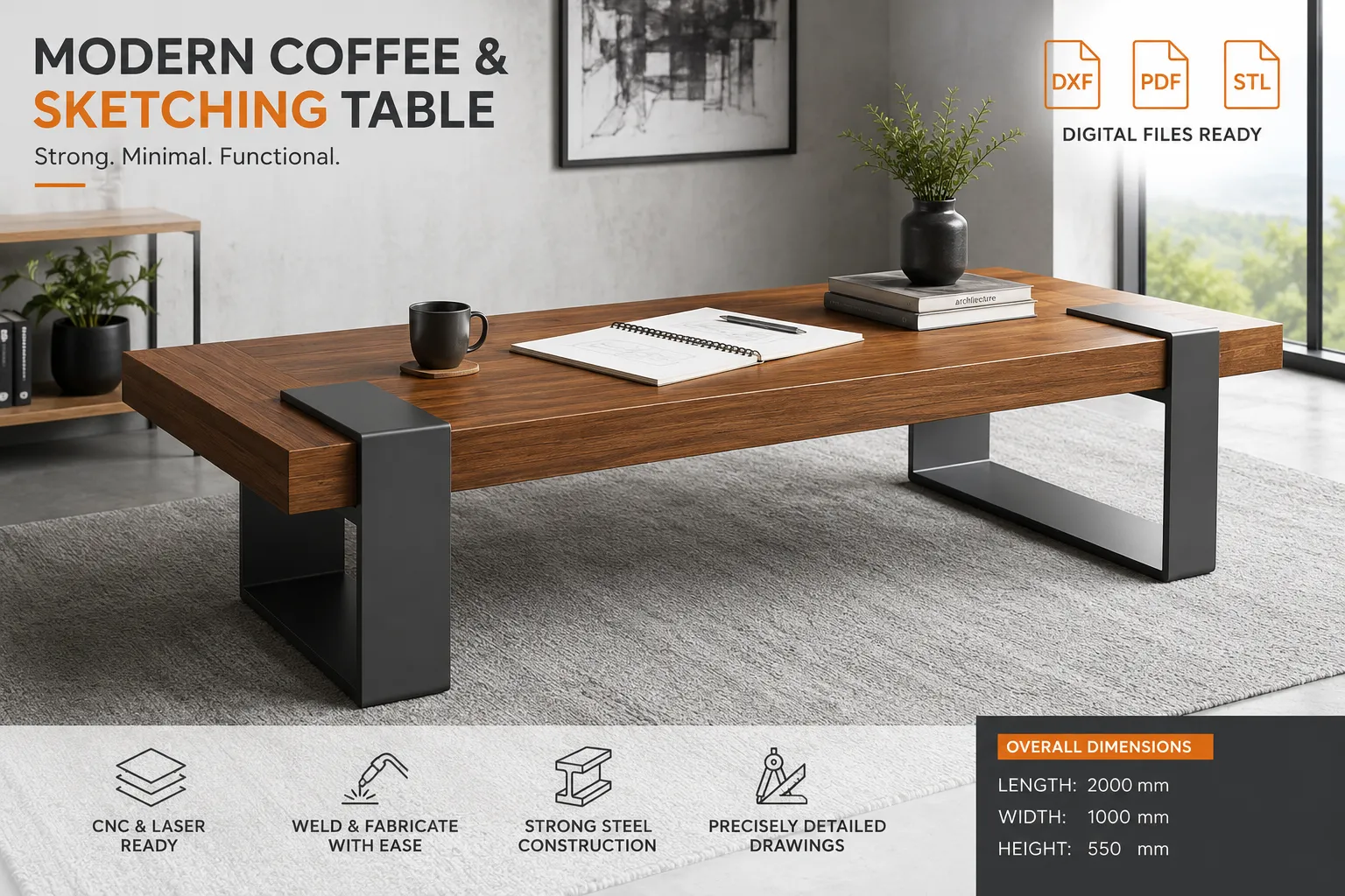 Modern Coffee & Sketching Table DXF | CNC Steel Table Design
