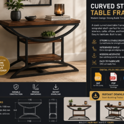 Curved Steel Table Frame DXF | CNC Furniture Design | DXF, PDF & STL