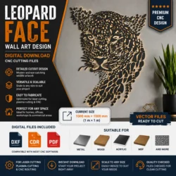 Leopard Face Wall Art DXF, CDR & PDF | CNC Laser & Plasma Cutting Design