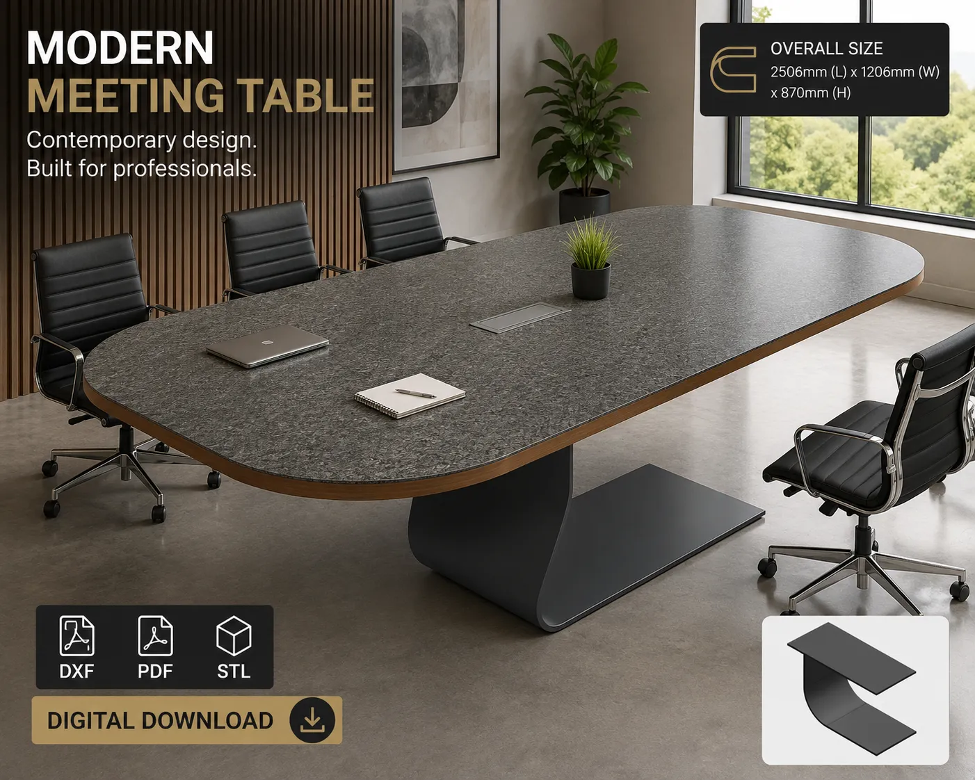 Modern Meeting Table Design – DXF, STL & PDF CNC Files