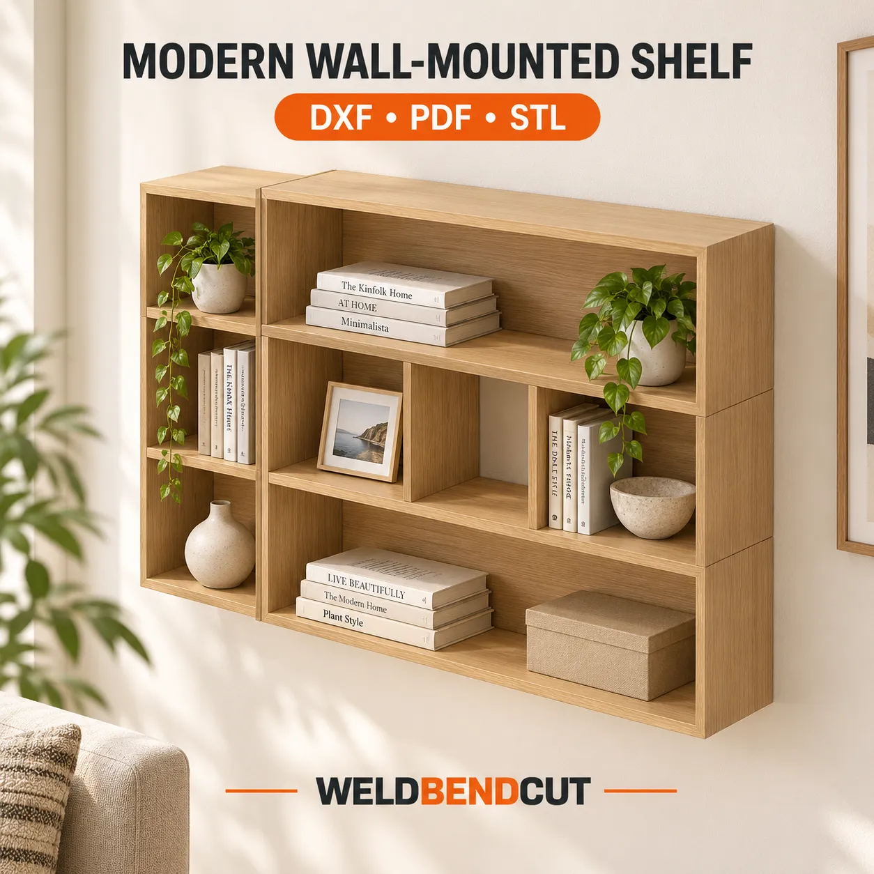Modern Wooden Wall Shelf / Storage Unit – Digital Fabrication Files (DXF, PDF & STL Ready)
