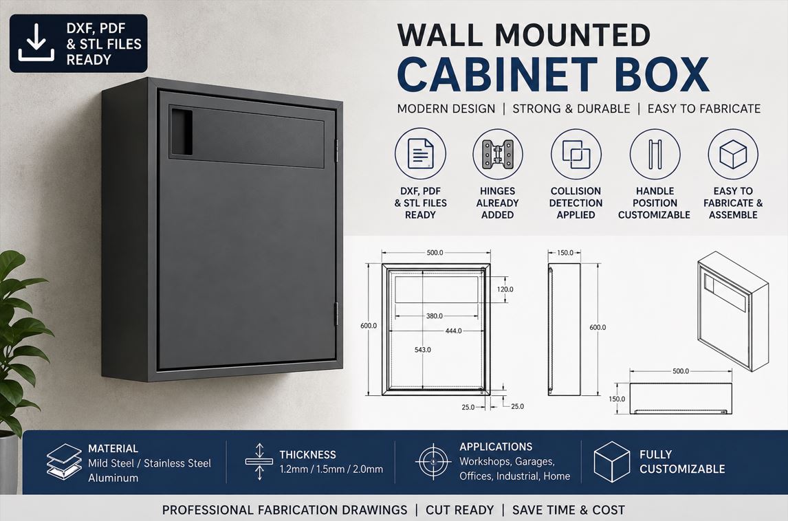 Wall-Mounted Cabinet Box – Complete Fabrication Drawing Package (DXF, PDF & STL Ready)