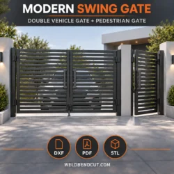 Modern Double Swing Driveway Gate with Pedestrian Gate – DXF, PDF & STL Files
