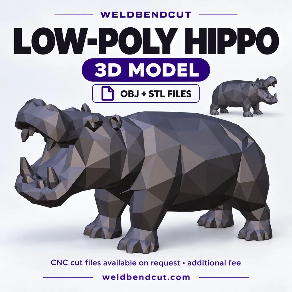 Low-Poly Hippo 3D Model | OBJ & STL Digital Download