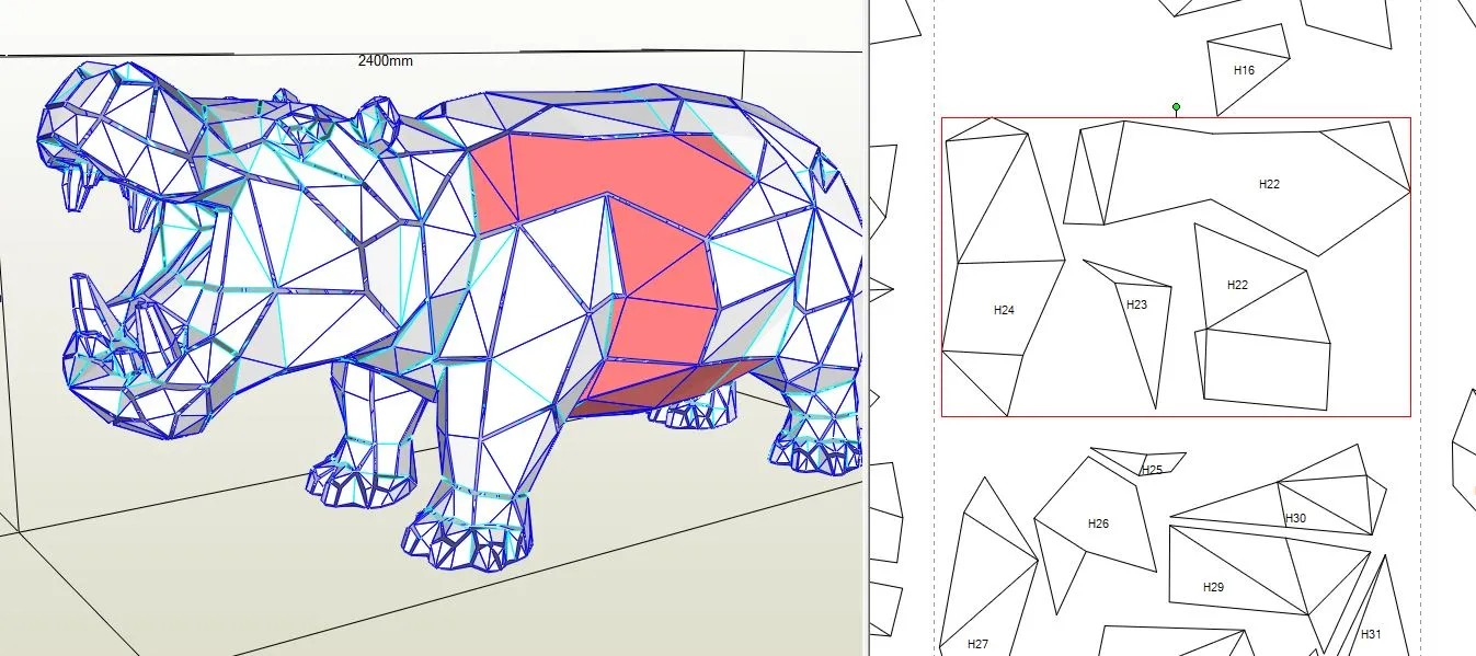 Low Poly Hippo Sculpture Plans | DXF, PDO & Assembly Guides - Image 3